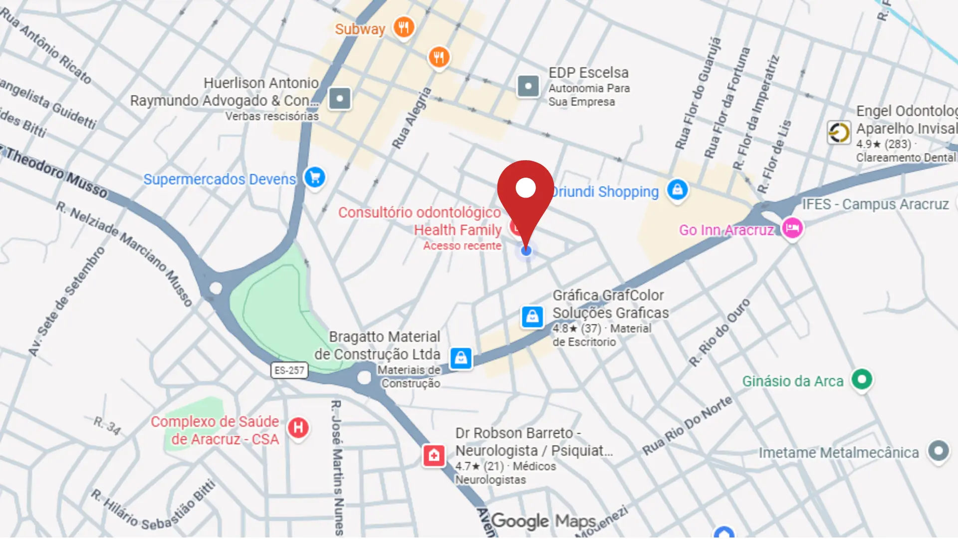 Mapa da localização da OdontoHealth Family em Aracruz - ES